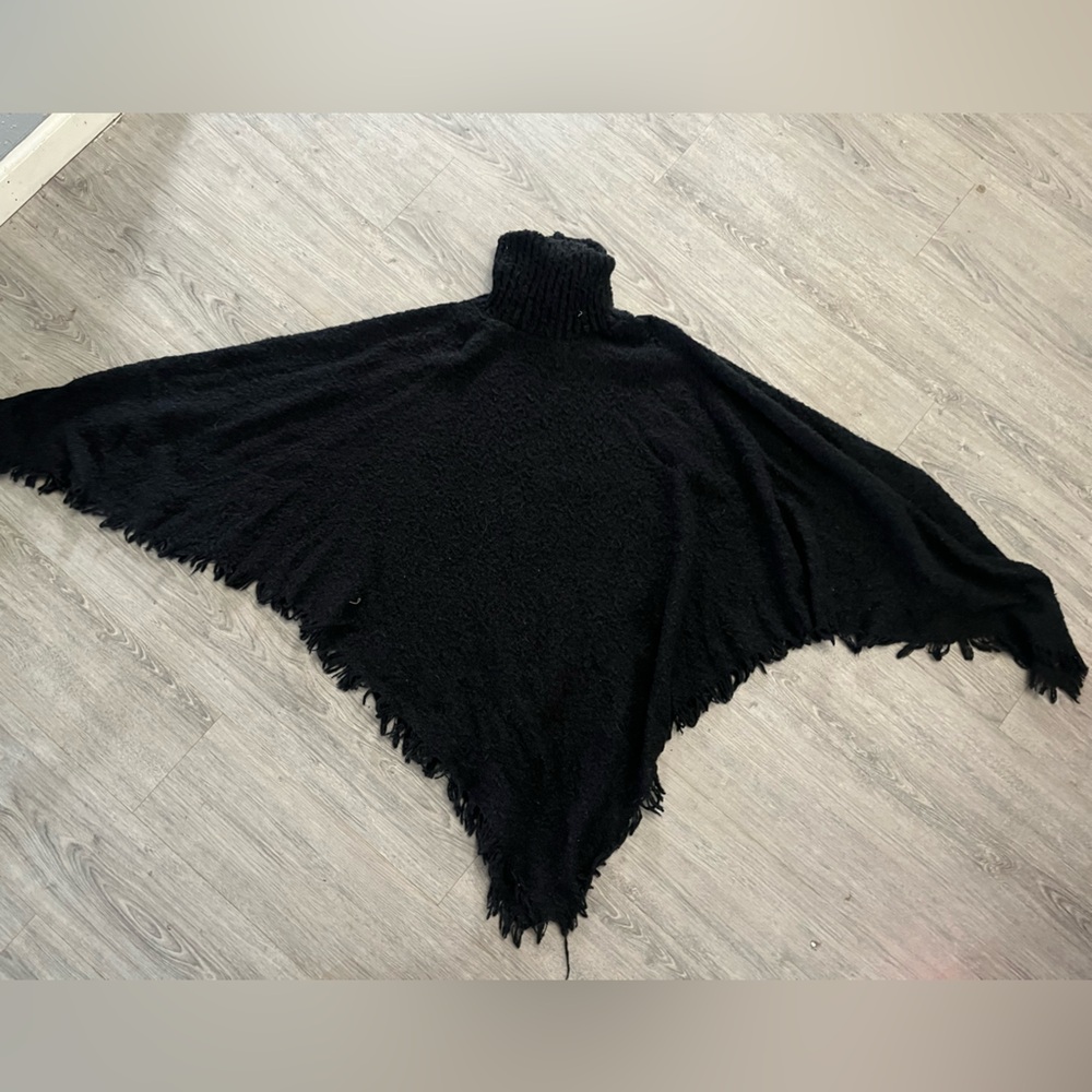 H&M Black Fringe Poncho